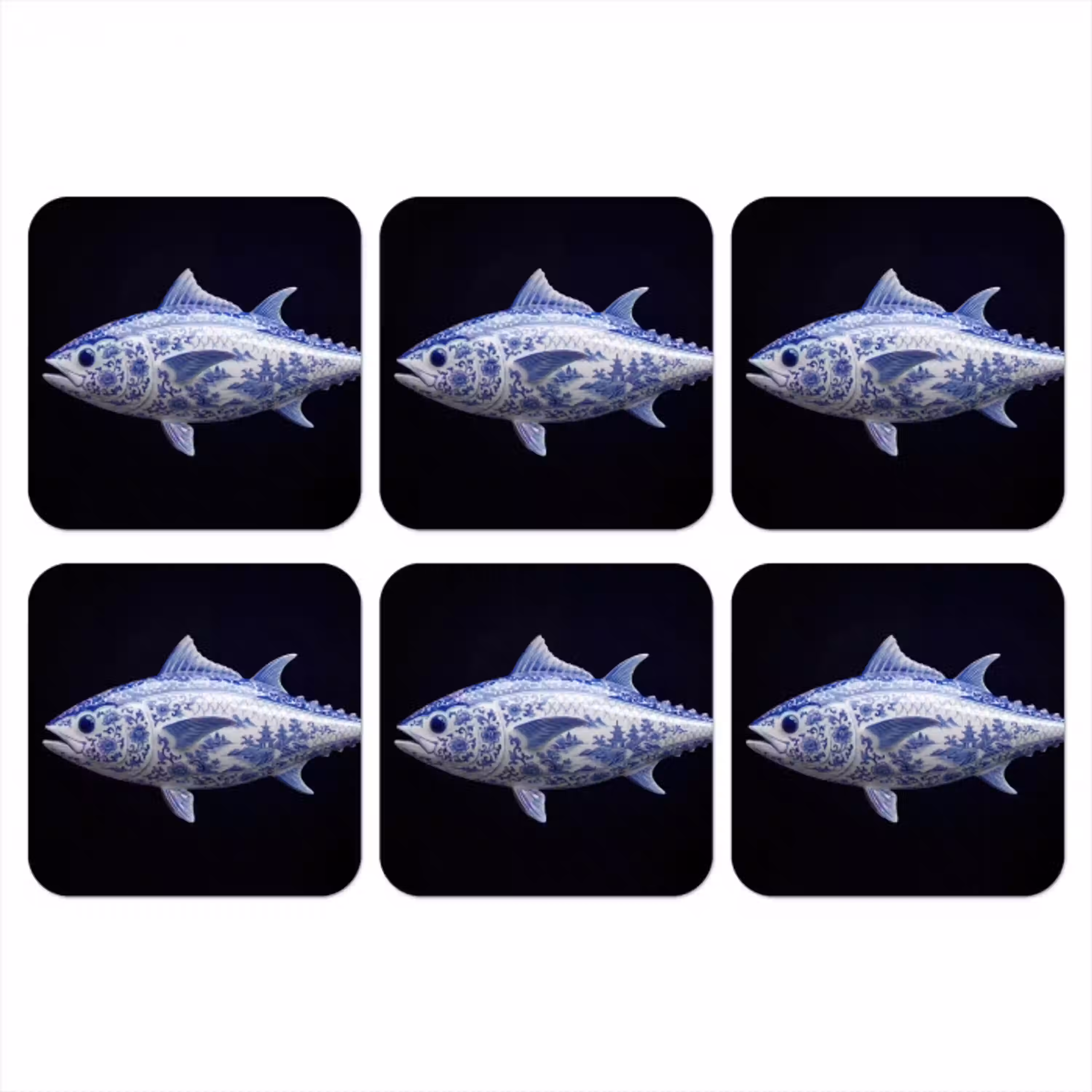 Porselein - Tonijn - Delfts - Blauw onderzetter kurk middel -3d