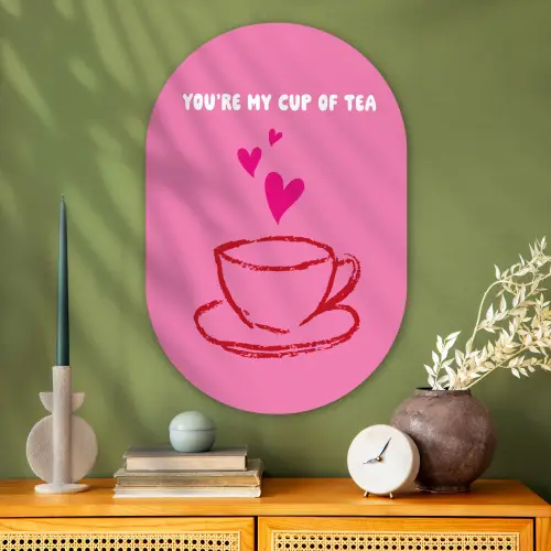 Thee - Roze - Valentijn - Tekst Wandcirkel Ovaal Glas middel -sfeer2
