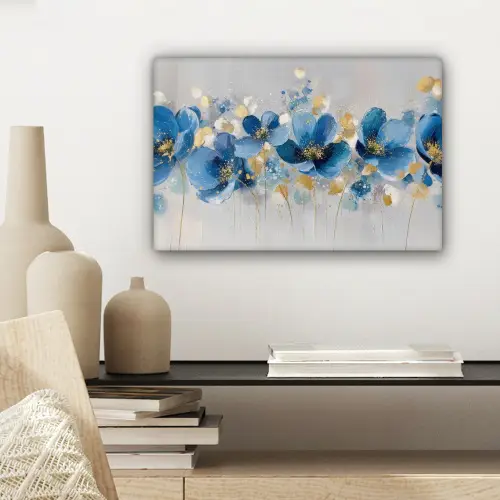 Bloemen - Blauw - Abstract canvas 2cm klein -sfeer6