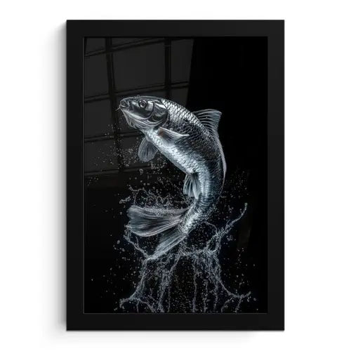 Vis - Koi - Zwart - Water fotolijst zwart zonder passe partout klein -3d