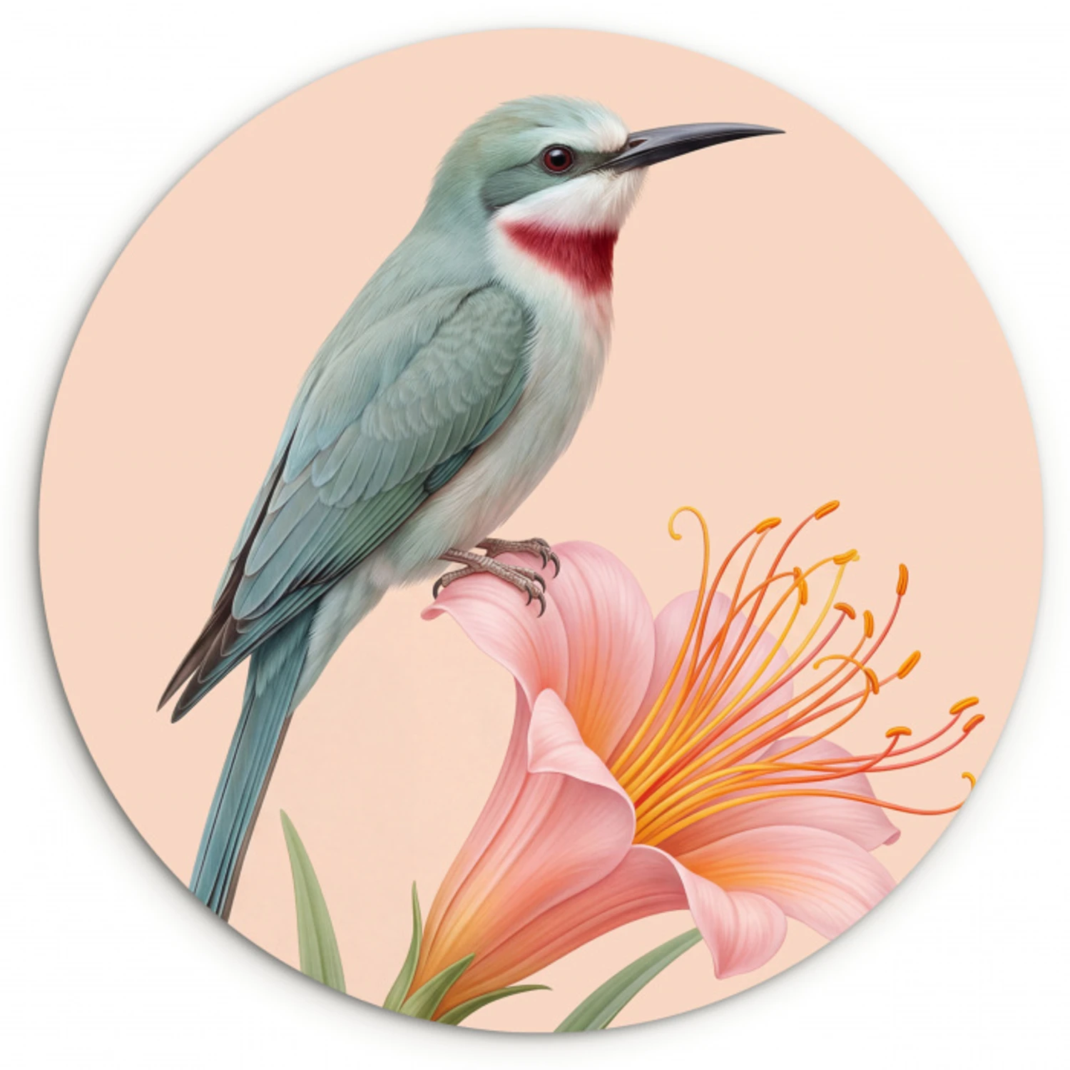 Vogel - Bloem - Natuur - Roze Wandcirkel kunststof plaat 5mm dik klein -3d