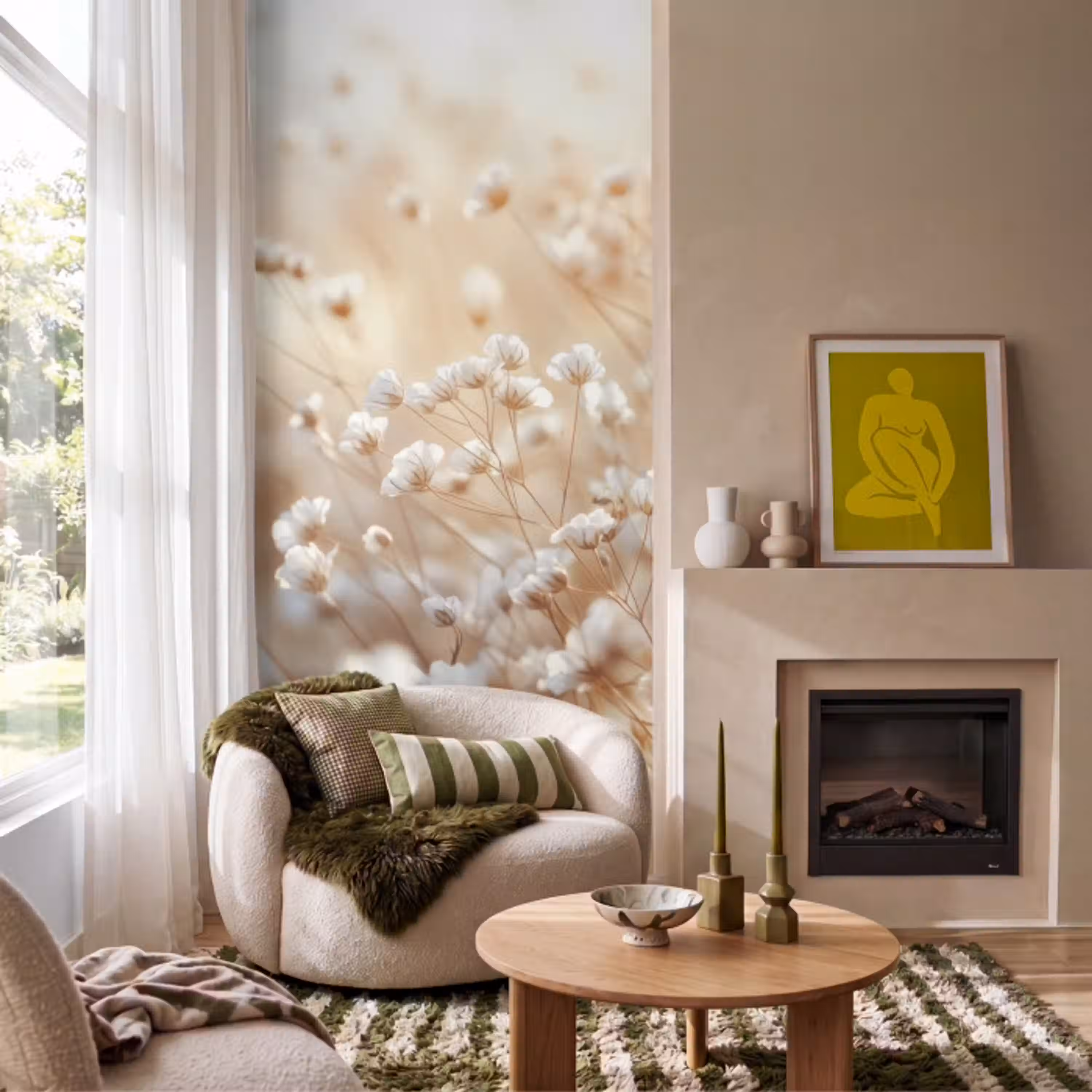 Wilde - Bloemen - Wit Behang Vlies klein -sfeer2