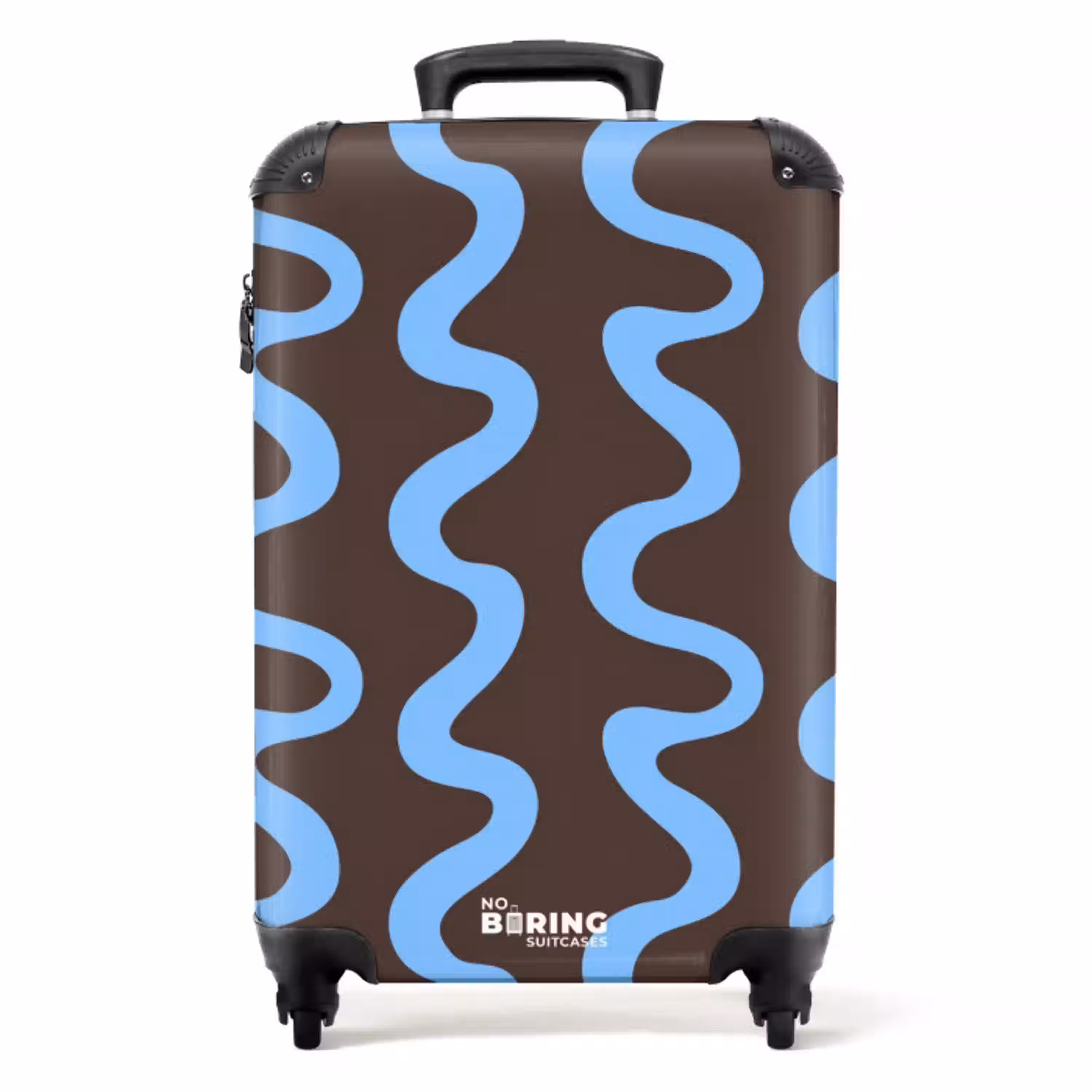 Kronkelende lijnen - Blauw - Bruin - Minimalistisch NBS - Handbagage koffer - Volwassenen Unisex middel -productfoto_recht