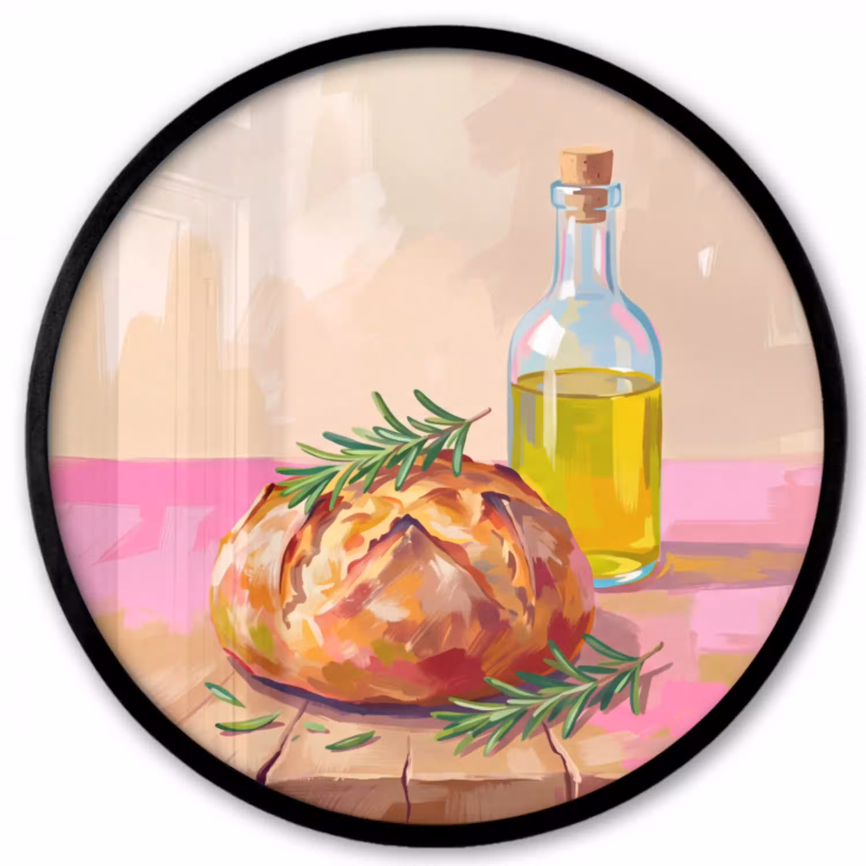 Eten - Brood - Olijfolie - Abstract - Keuken Fotolijst rond zonder passe partout klein -3d