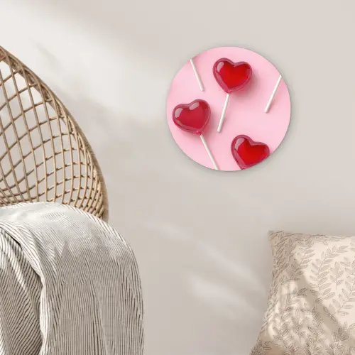Lollies - Hartjes - Roze Wandcirkel plexiglas klein -sfeer5