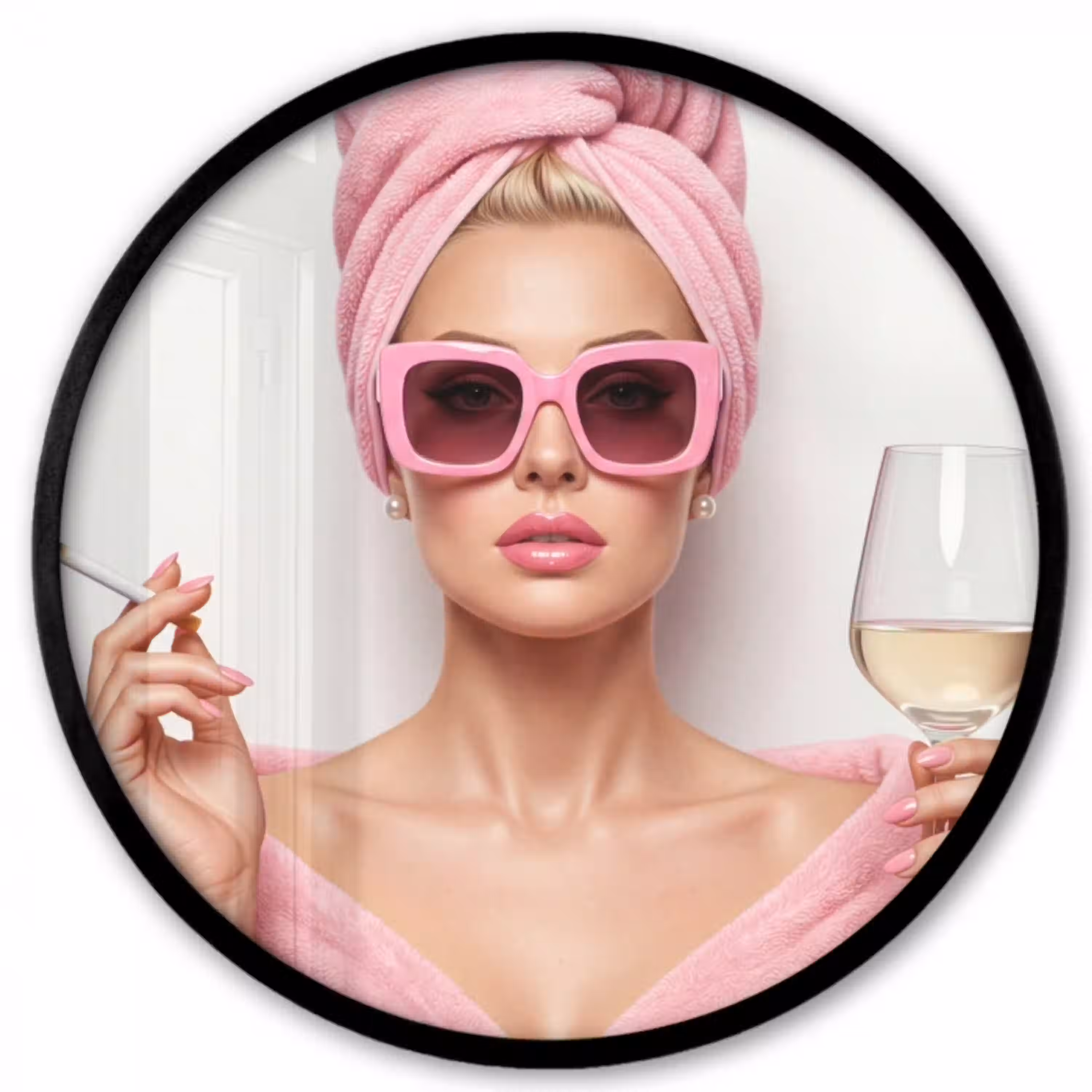 Vrouw - Roze - Wijn - Zonnebril Fotolijst rond zonder passe partout klein -3d