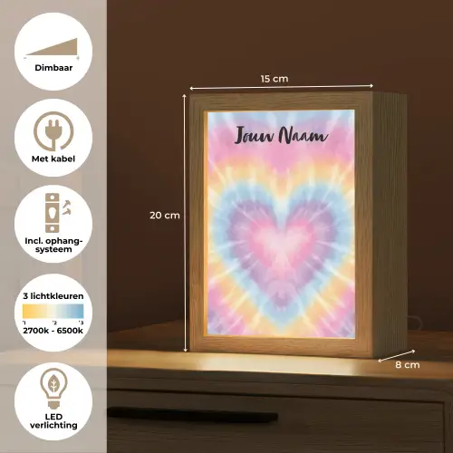 Hartvorm - Tie Dye - Pastelkleuren Light Box met kabel (Kinderlampje) klein -USP_NL