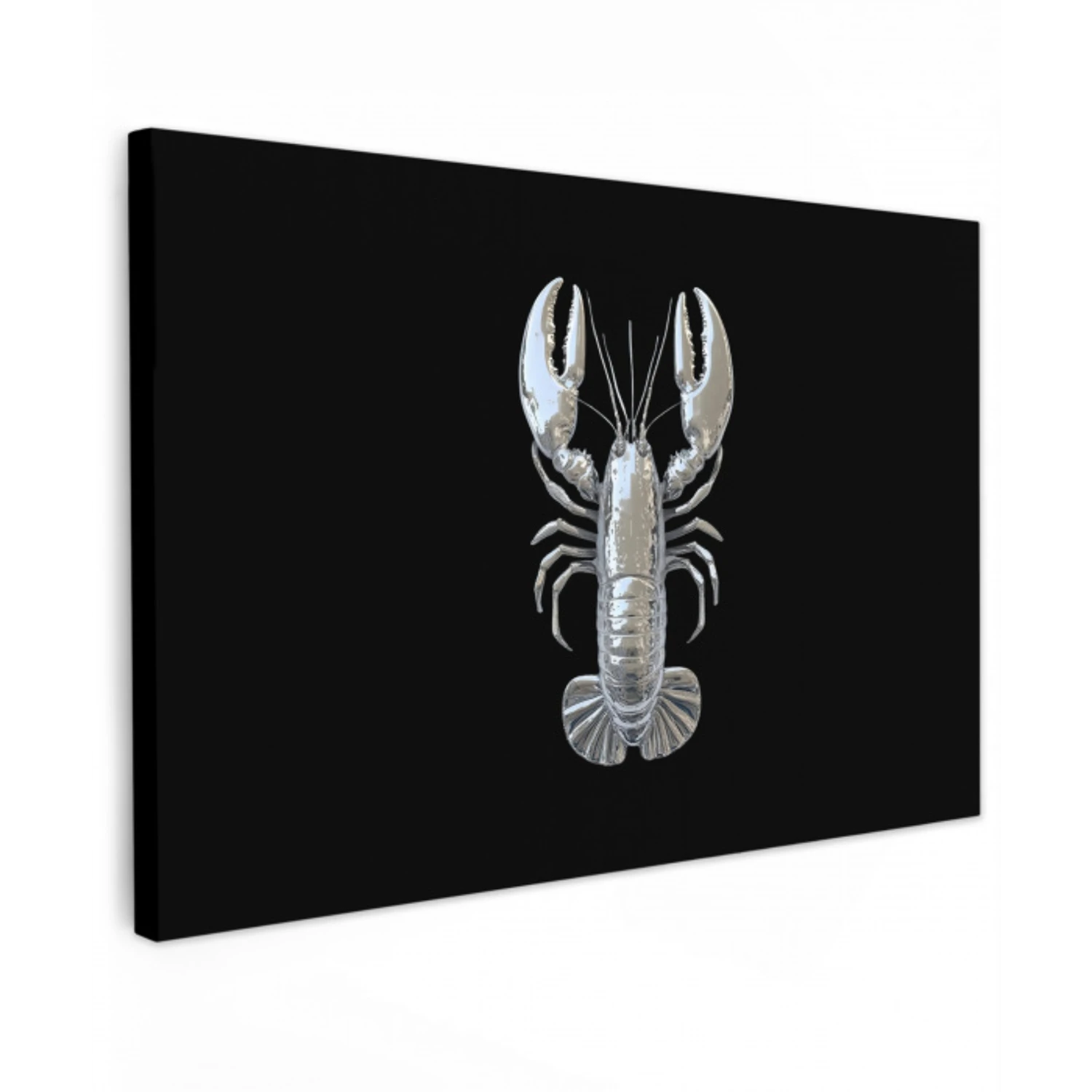 Kreeft - Zilver - Metallic - Luxe Tuinposter op houten frame 2 cm dik klein -3d