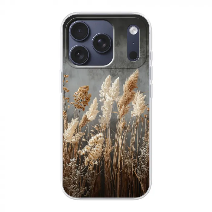 Gedroogde Veldbloemen - Grijs - Beton Telefoonhoesje iPhone 17 Pro klein -3d