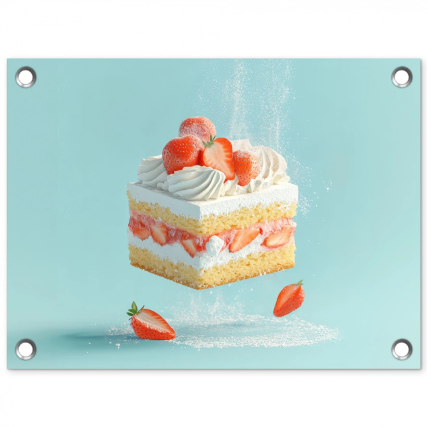 Slagroom - Taart - Blauw - Eten tuinposter los doek klein -3d