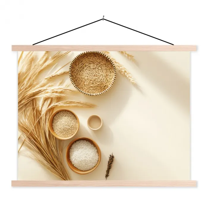 Granen - Hout - Kom - Beige textielposter latten blank klein -3d