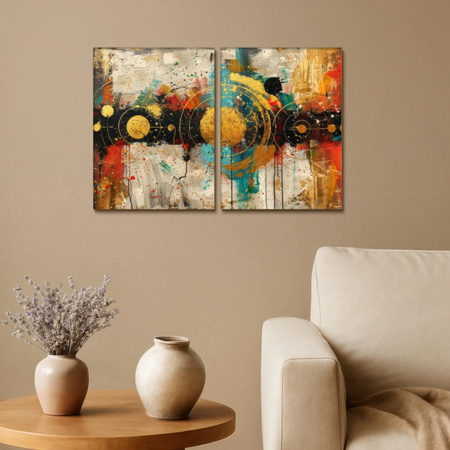 Abstract - Goud - Vormen Canvas - Meerluiken 2 luik klein -sfeer1