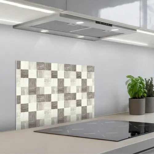 Patroon - Dambord - Houtnerf keuken achterwand spatscherm klein 900 -3d_schuin