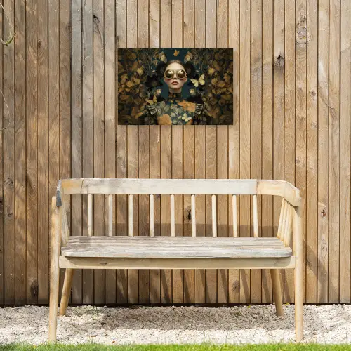 Vrouw - Bladeren - Goud - Vlinders Tuinposter op houten frame 2 cm dik klein -sfeer4