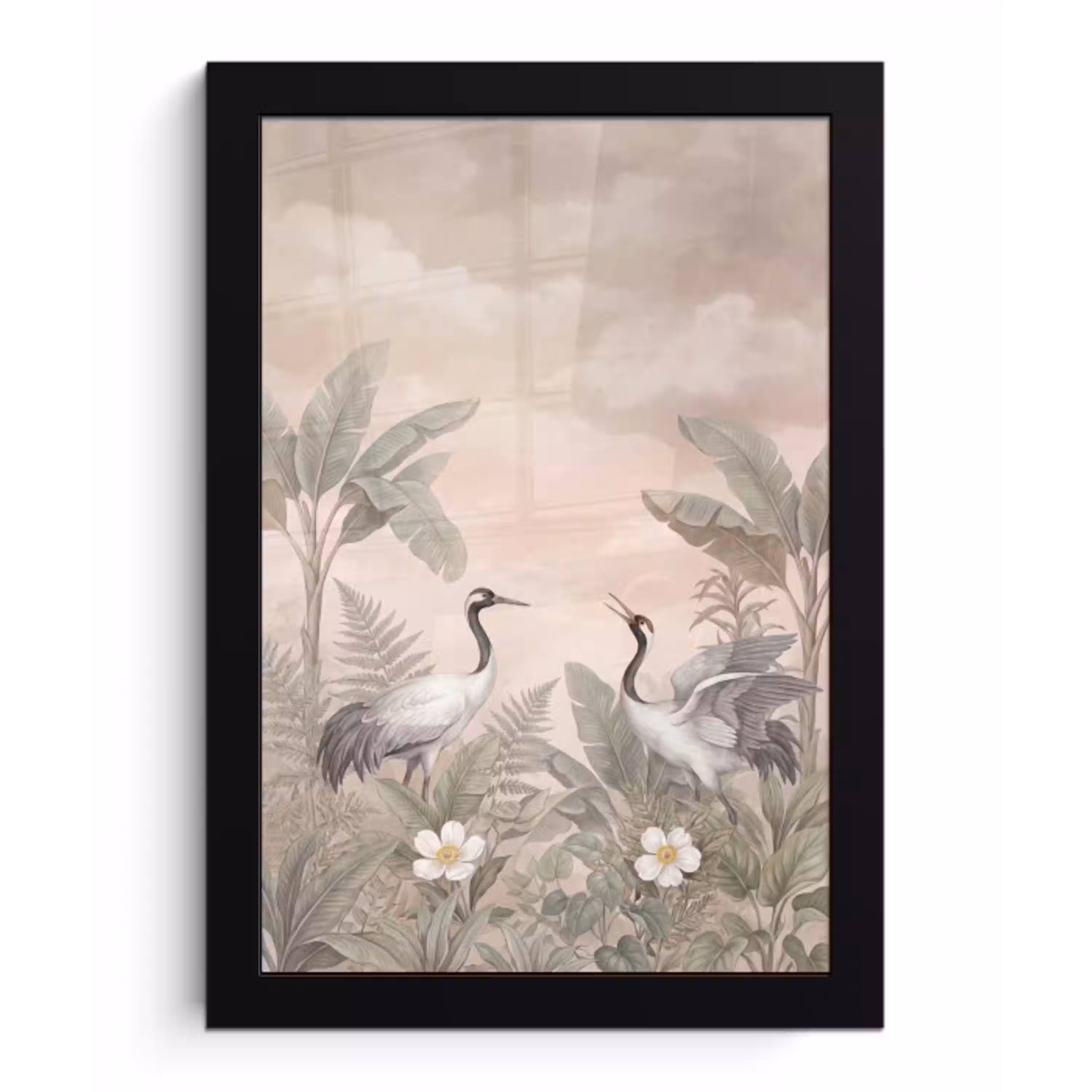 Kraanvogels - Natuur - Roze fotolijst zwart zonder passe partout klein -3d
