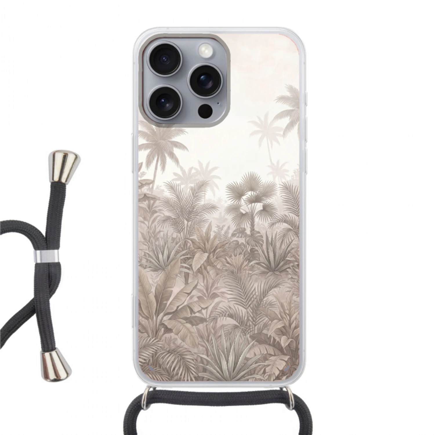 Jungle - Tropisch - Natuur -Vintage - Beige Hoesje iPhone 16 Pro Max met koord klein -3d