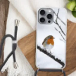 Roodborstje - Tak - Sneeuw - Winter - Levendig Hoesje iPhone 16 Pro Max met koord klein -sfeer4
