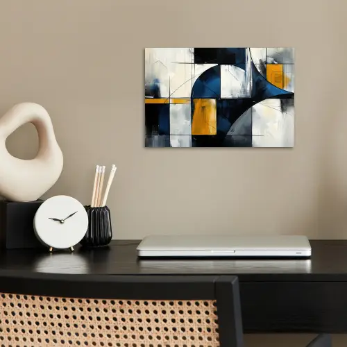 Abstract - Vormen - Goud - Blauw - Geometrisch poster papier klein -sfeer1