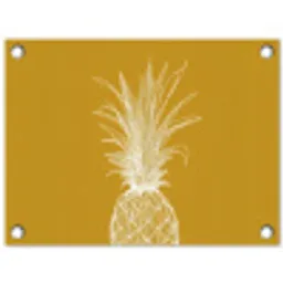 Lijnillustratie - Ananas - Bladkroon - Okergeel tuinposter los doek klein -3d