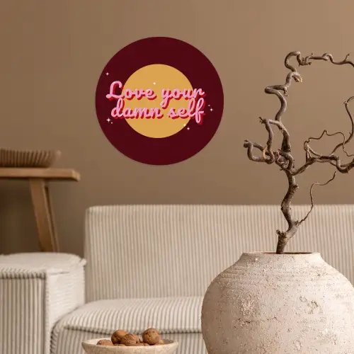 love your damn self - Cirkel - Glitter - Rood Wandcirkel behangsticker klein -sfeer1