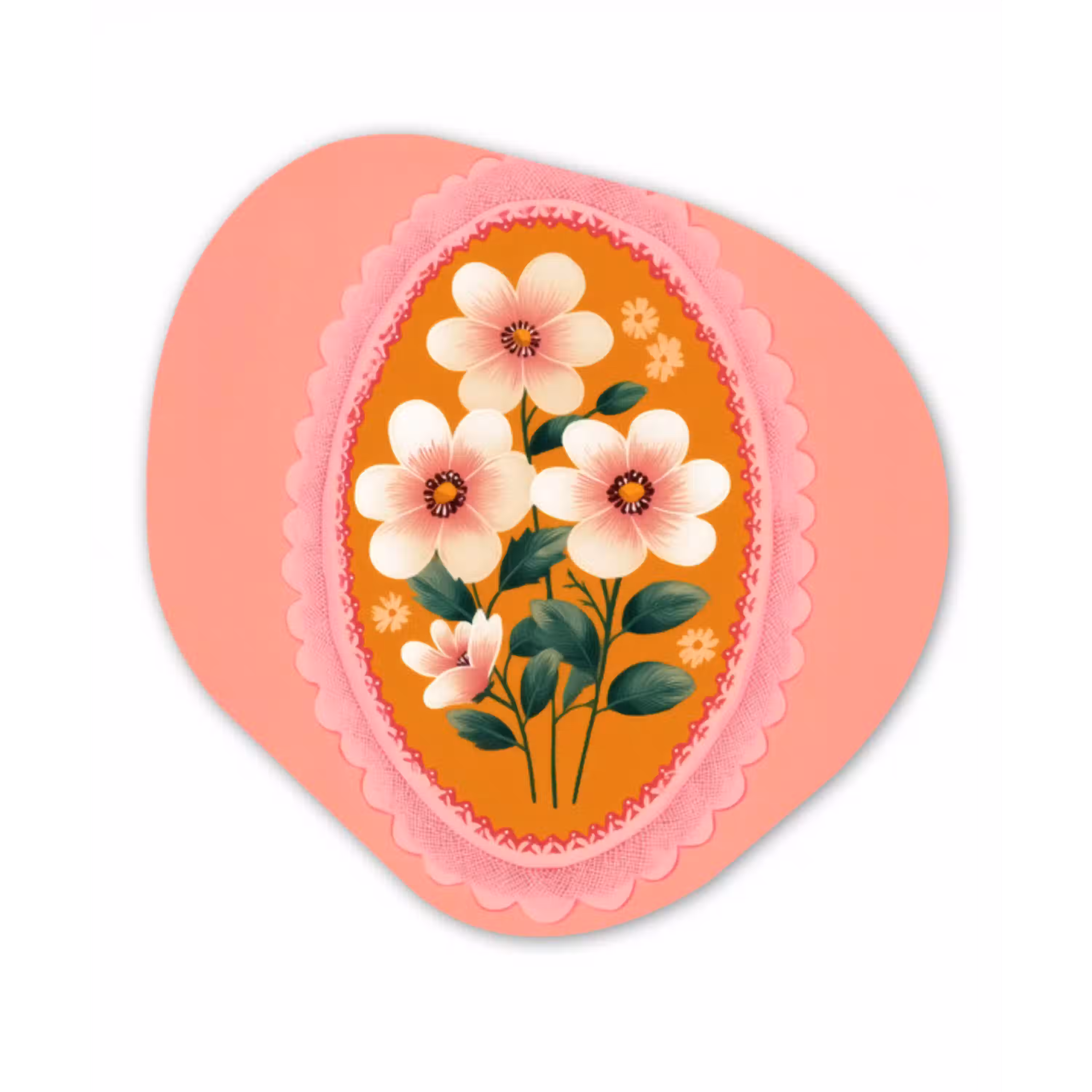 Illustratie - Bloemen - Rand - Roze Wandcirkel Organisch Aluminium middel -3d