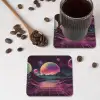 Landschap - Planeten - Horizon - Paars onderzetter kurk middel -sfeer2