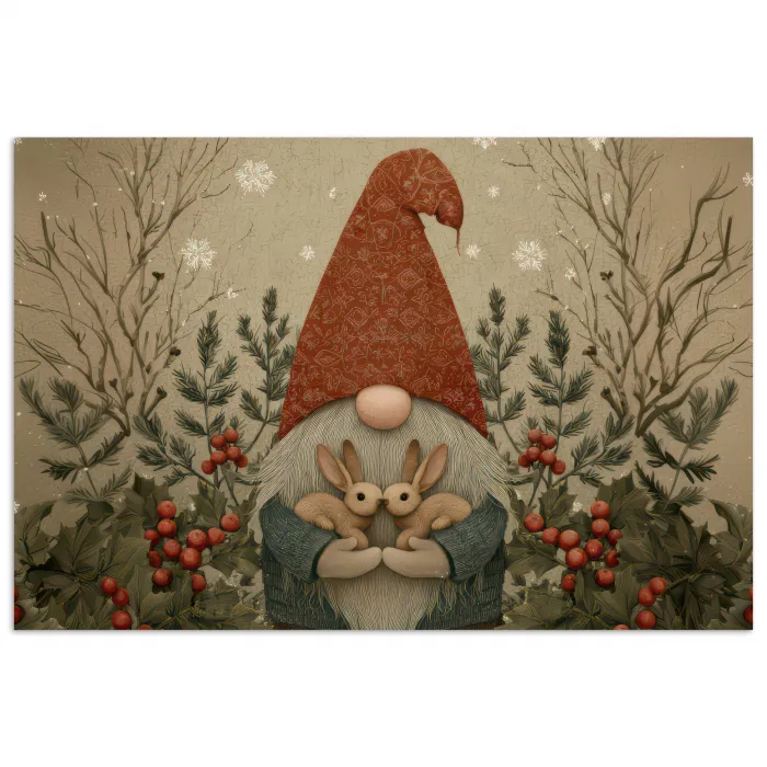 Kerstgnome - Konijntjes - Kleurrijk poster papier klein -3d