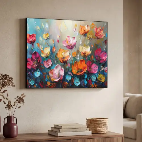 Bloemen - Kleurrijk - Abstract - Verf - Natuur Textielframe zwart klein -sfeer3