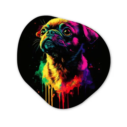 Puck - Hond - Verf - Kleuren Wandcirkel Organisch Aluminium middel -3d