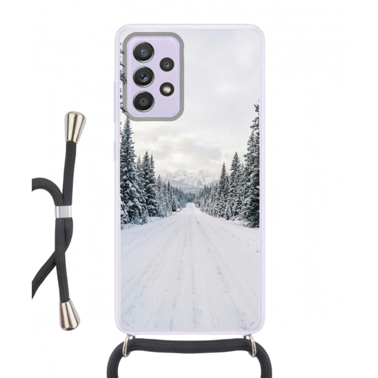 Weg - Sneeuw - Naaldbos - Winter - Avontuurlijk Hoesje Samsung Galaxy A52 5G met koord klein -3d