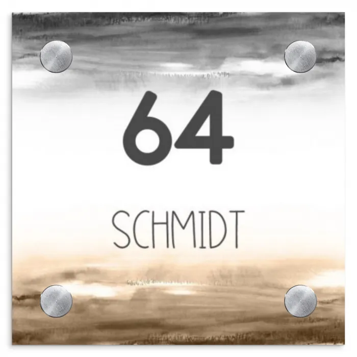 Aquarelachtergrond - Zwart beige - Modern Naambord Vierkant klein -3d