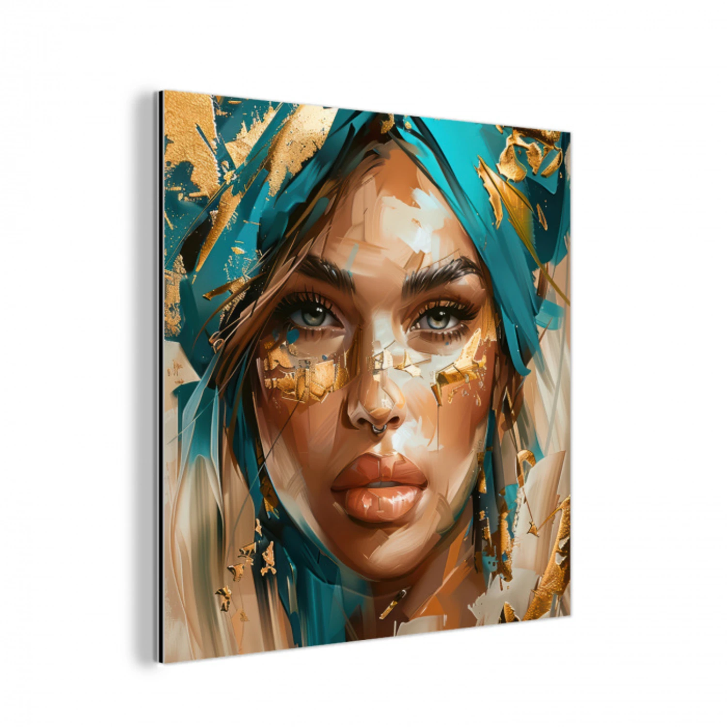 Vrouw - Portret - Goud - Luxe - Blauw aluminium wit klein -3d