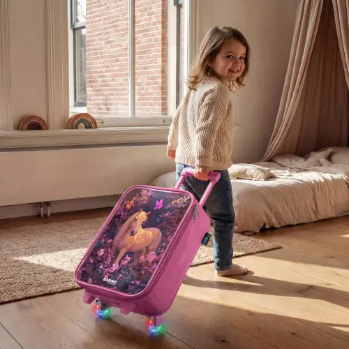 Paard - Bloemen - Paars - Vlinder Kinderkoffer - Roze klein -sfeer1