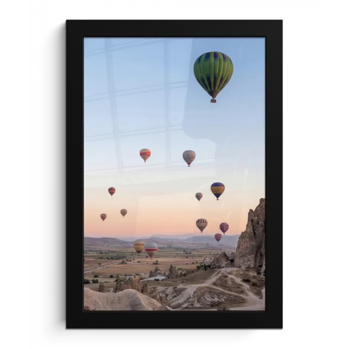 Luchtballonnen - Rotsen - Zonsopgang fotolijst zwart zonder passe partout klein -3d