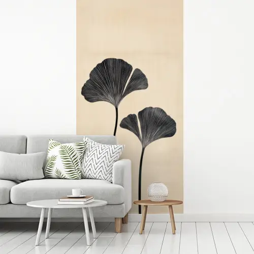 Bladeren - Minimalistisch - Zwart fotobehang vinyl groot -woonkamer