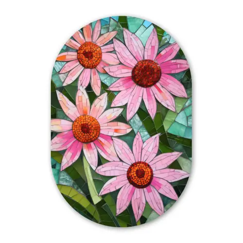 Bloemen - Roze - Glasmozaïek Wandcirkel Ovaal Glas middel -3d