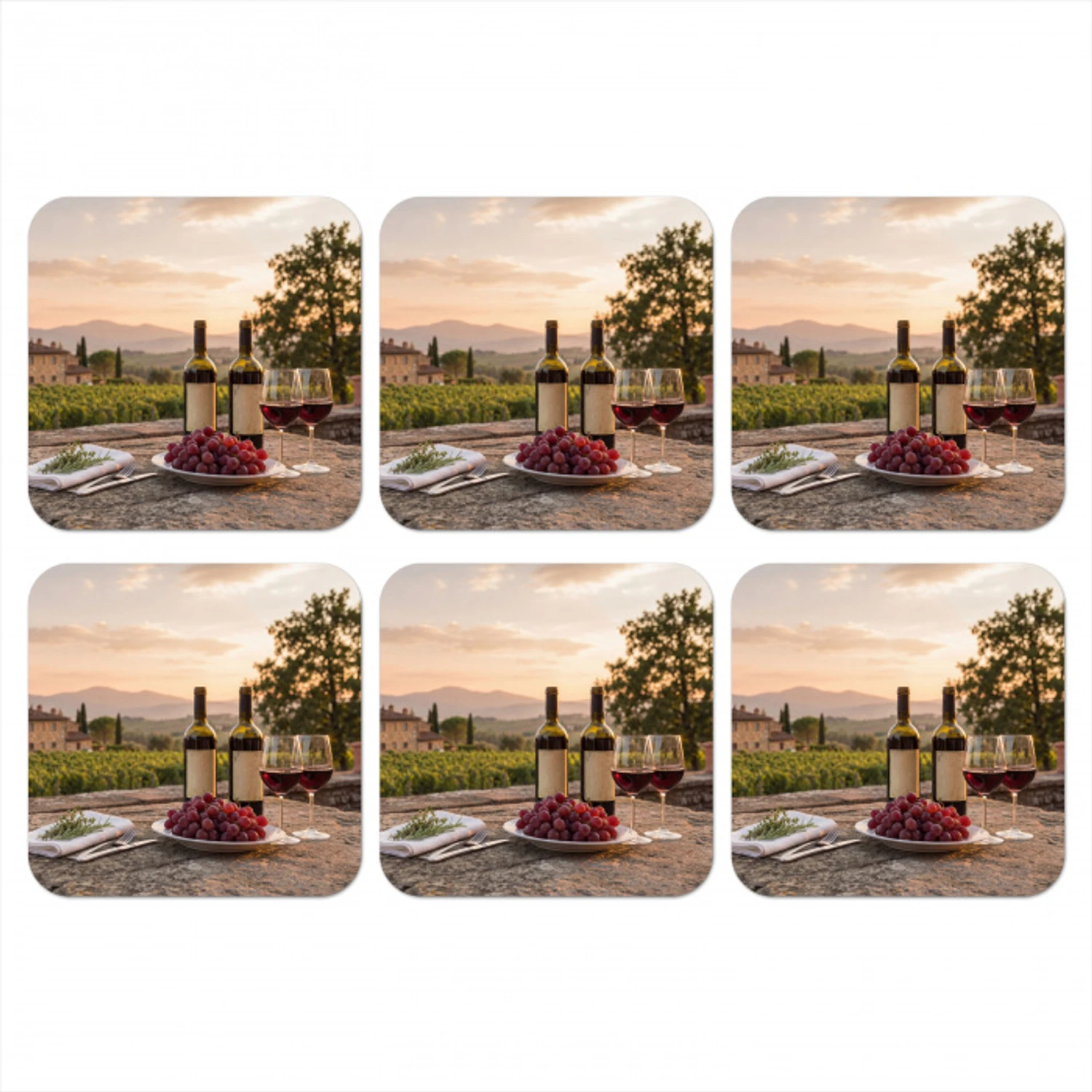 Wijn - Glazen - Druiven - Wijngaard onderzetter kurk middel -3d