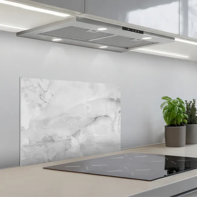 Marmer - Steen - Wit - Grijs - Marmerlook keuken achterwand spatscherm klein -3d_schuin