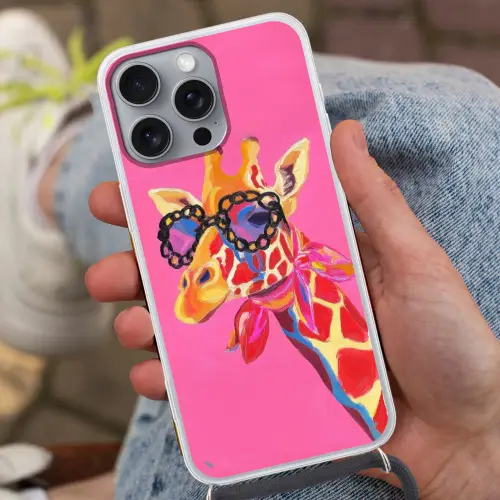 Giraf - Roze - Bril - Sjaal Hoesje iPhone 16 Pro Max met koord klein -sfeer3