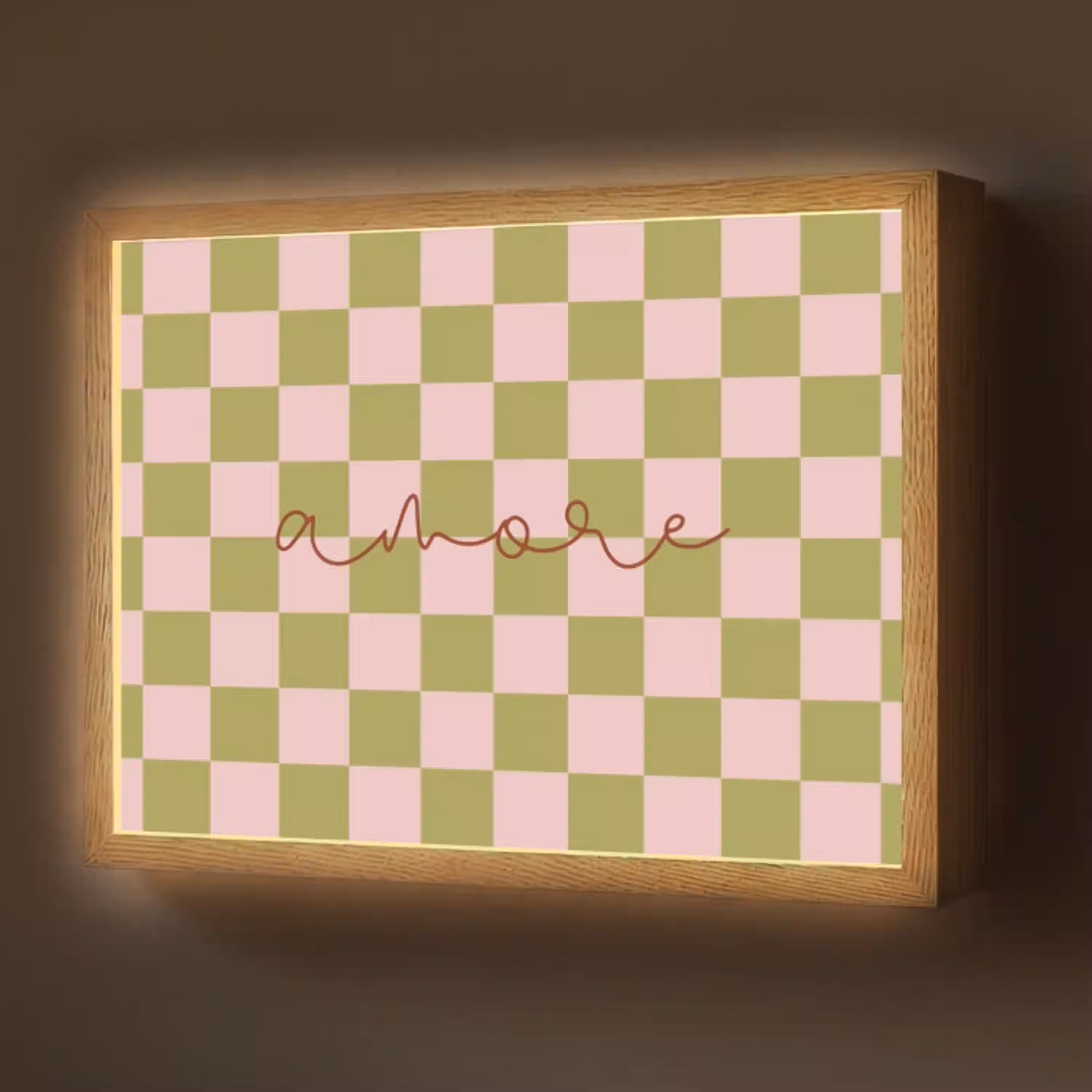 Patroon - Geblokt - Olijfgroen - Amore Light Box met batterij (Wandlamp) middel -z3d_website