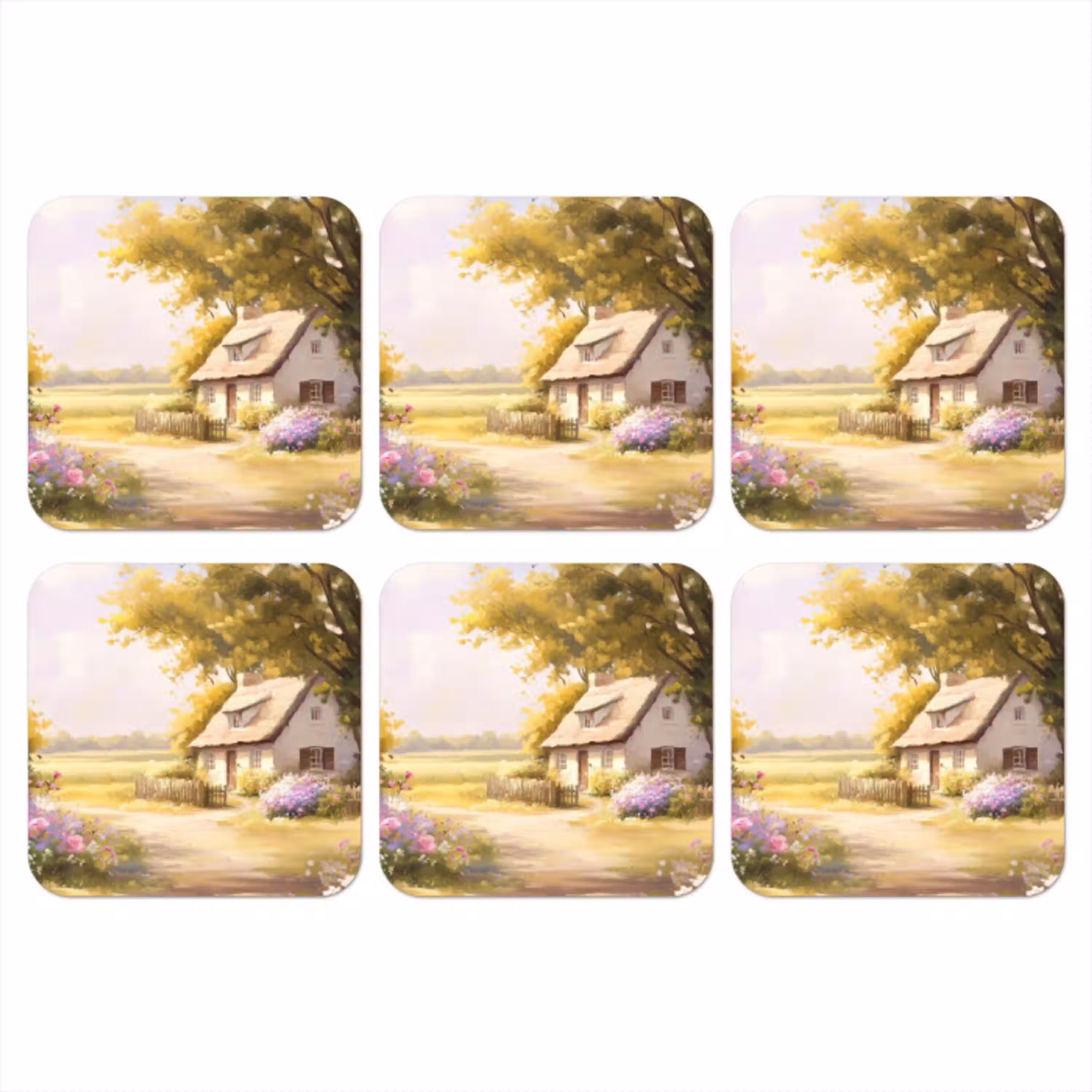 Huisje - Hout - Bloemen onderzetter kurk middel -3d