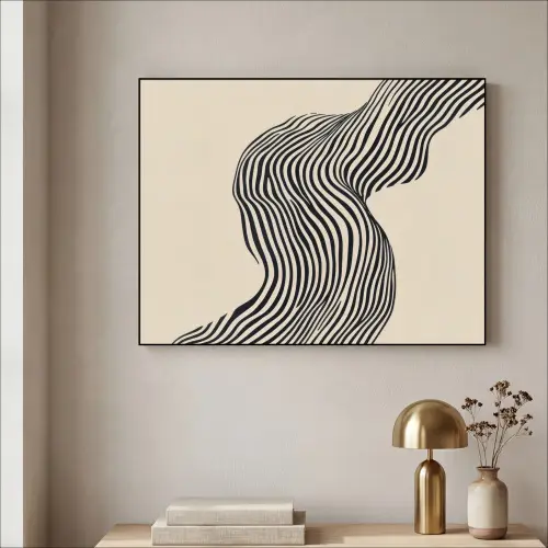 Golvend - Lijnen - Abstract - Silhouet Textielframe zwart klein -sfeer2