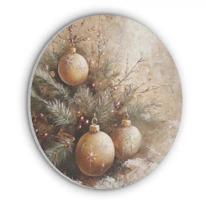 Kerst - Kerstballen - Beige - Goud Akoestische PET Vilt - Rond klein -3d
