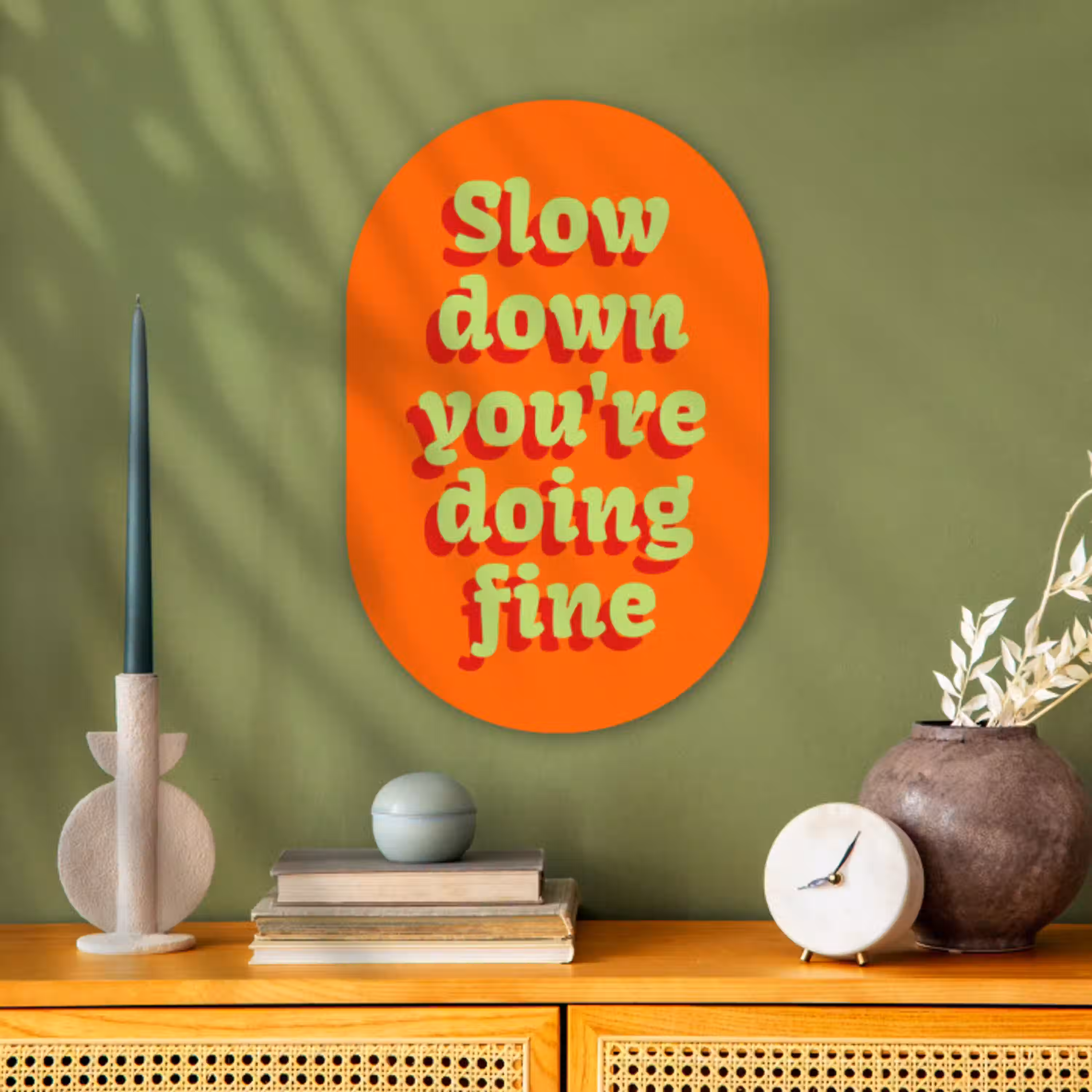 Oranje - Slow down you're doing fine - Retro Wandcirkel Ovaal Forex klein -sfeer2