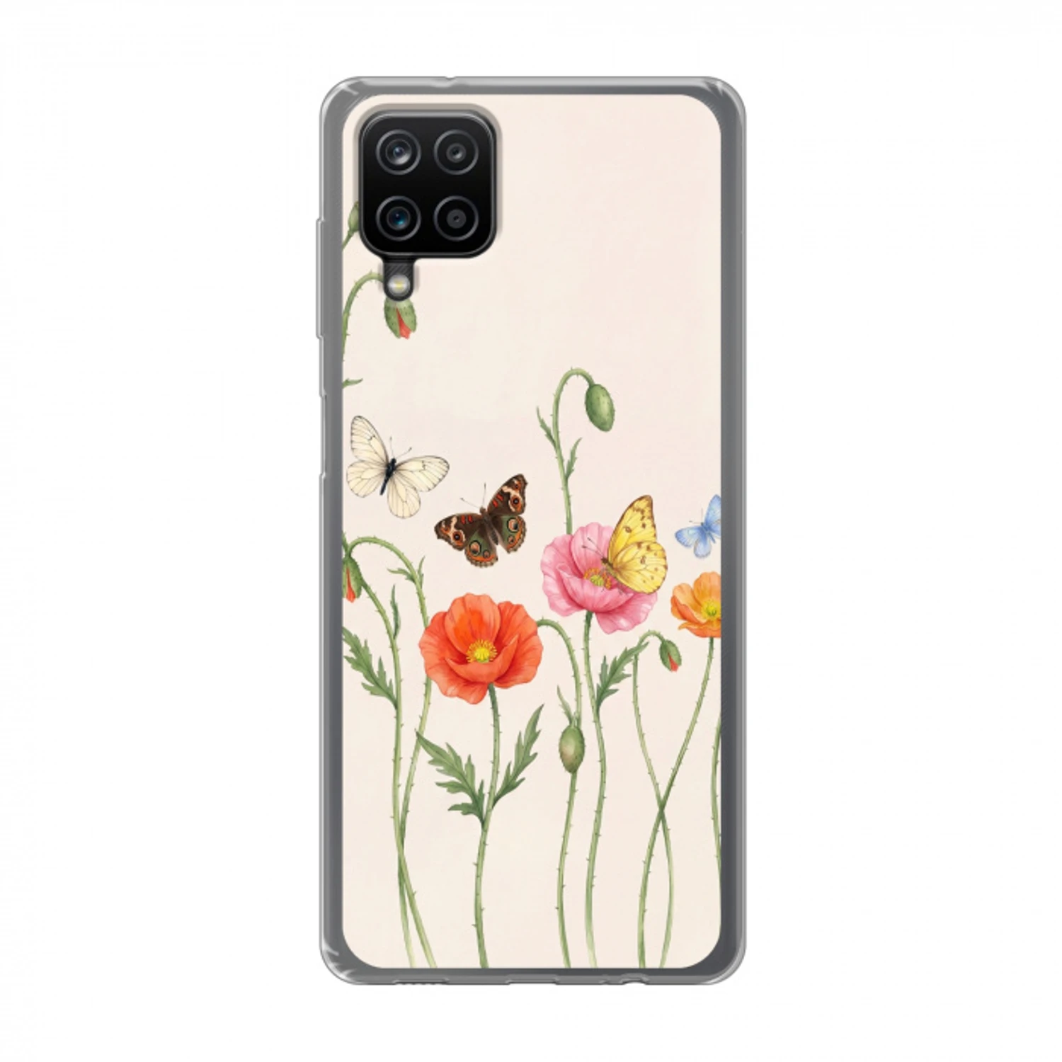 Vlinders - Klaprozen - Illustratie - Kleurrijk Telefoonhoesje Samsung Galaxy A12 klein -3d