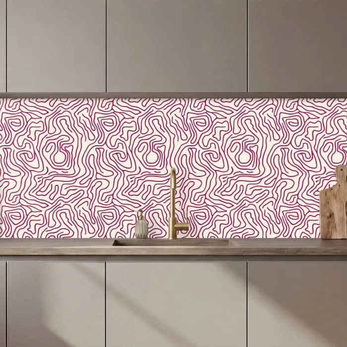 Kronkelende lijn - Magenta - Crème keuken achterwand 2 middel 871 zz_3dshopping