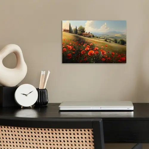 Klaprozen - Rood - Heuvels - Landschap poster papier klein -sfeer1