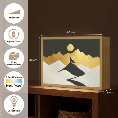 Wolf - Bergen - Maan - Zwart Light Box met batterij (Wandlamp) middel -USP_websiteoverzichtNL