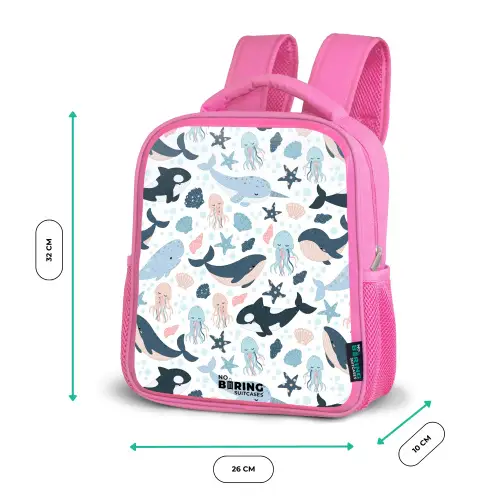 Zeedierenpatroon met walvissen, kwallen en orka's Kinderrugzak - Roze middel -productfoto_formaten