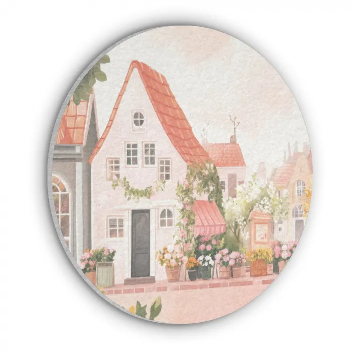 Bloemen - Huizen - Dorp Akoestische PET Vilt - Rond klein -3d
